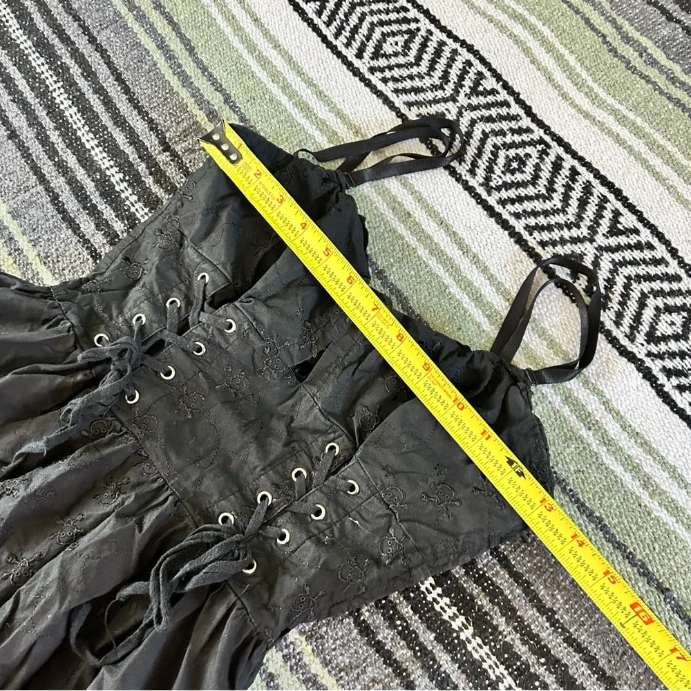 Royal Bones by Daang black cotton eyelet skull embroidered lace up mini dress - Picture 3 of 9